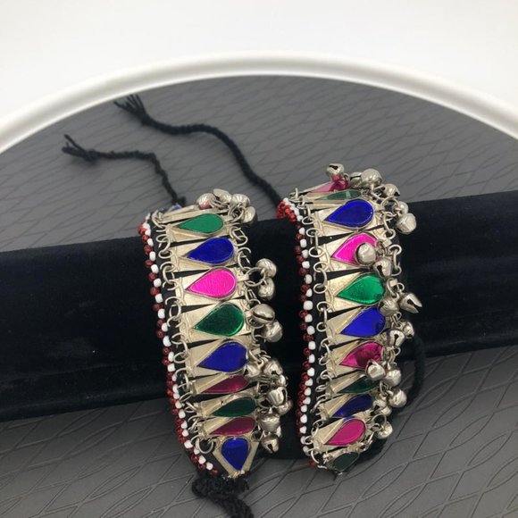 Vintage Afghan Anklets, Anklets Pair, Anklets With Beads And Glass Stones, - Picture 6 of 6